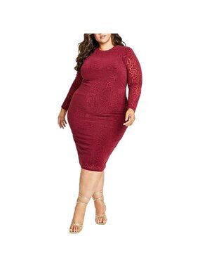 Nina Parker Women's Plus Embossed Bodycon Midi Dress 3X Burgundy Animal Print